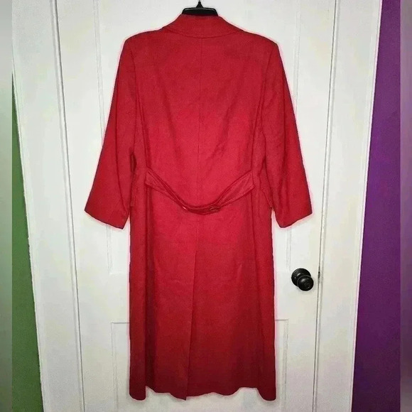 Vtg Pendleton Women Red Virgin Wool Long Pea Trench Coat Double Breasted Sz 8 - Picture 2 of 6
